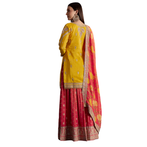 Conjunto de Kurta de tejido amarillo con Zari Palazzo y Dupatta floral, venta al por mayor de ropa étnica para mujer, atuendo personalizado de fábrica de ropa OEM - Product Image 5