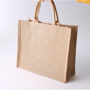 Logo personnalisé de haute qualité petit sac fourre-tout de luxe épicerie avec toile de jute lin rayé et poignée en cuir PU - Product Image 2