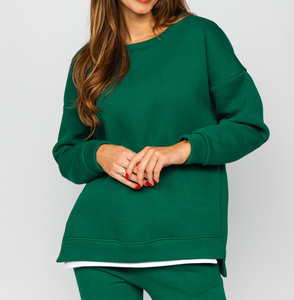 Soldes d'hiver logo personnalisé tissu de haute qualité sweat-shirt col rond et pantalon slim femmes survêtements ensembles - Product Image 5