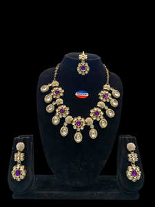 Montana Collier et boucles d'oreilles en alliage de pierres et perles Kundan pour femme pour fête ethnique Wear Anniversaire de fiançailles de mariage - Product Image 5