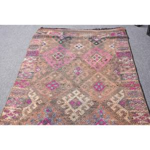 Tapis turc vintage de 27x11 pieds, rose et marron, tapis plat en laine tissée avec support en latex pour décorations de salon - Product Image 3