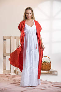 Vestido largo de lino para mujer, Kimono hecho a mano - Product Image 3