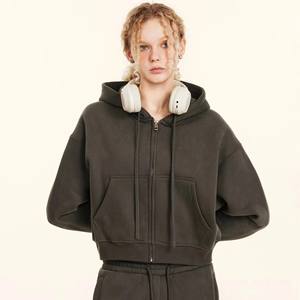 Jersey informal de alta calidad para mujer, Top corto con capucha, manga larga con cuello con cremallera y decoración bordada para invierno - Product Image 1