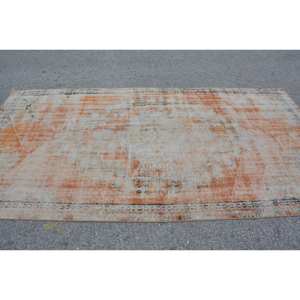 Vintage <b>Turkish</b> <b>Rug</b> 5x9 ft Orange Beige Wool Flat Weave Patchwork Pattern for Living Room Hallway Decorations Latex Backing - Product Image 3