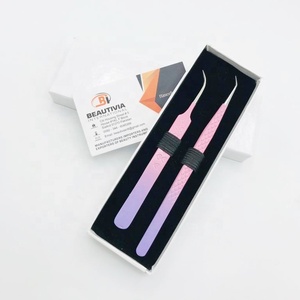 Pince à épiler en acier durable à revêtement de couleur personnalisée bicolore classique et Volume outils à pointe en fibre de marque privée - Product Image 1