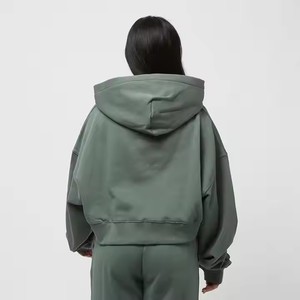 เสื้อฮู้ดผู้หญิงแบบสั้น แขนยาว ผ้าฝ้าย ซิป ครอป ท็อปส์ - Product Image 3