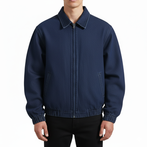 Veste en jean rétro vintage pour homme Jishi, qualité supérieure, poids lourd, coupe-vent, fermeture éclair, col montant, toile personnalisée, 100% polyester - Product Image 6