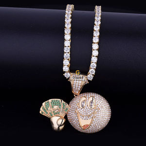 Colgante de Plata de Ley 925 a la moda para hombre, corte redondo, diamantes cultivados en laboratorio, chapado en rodio con tachuelas para ocasiones de fiesta, estilo Hip Hop - Product Image 1