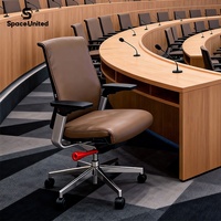 Chaise de bureau en cuir véritable de qualité supérieure, avec pieds en aluminium poli, pivotante, ergonomique, de la marque SpaceUnited Factory Wholesale.