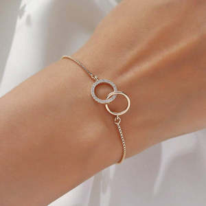 สร้อยข้อมือ Hallmark Elegant Link Circle สีเงิน ชุบทองและโรเดียม ทำจากโลหะผสมสังกะสี เหมาะสำหรับเป็นของขวัญ - Product Image 1