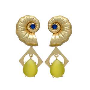 ต่างหูแบบหมุดประดับเปลือกหอยอัญมณีสีเหลืองสีเหลืองมาใหม่ - Product Image 1