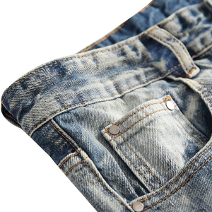 <b>Men's</b> Casual Flare Pants 100% Cotton High Quality Mid Rise Multi-Stripped Stitching Embroidery Loose Denim <b>Jeans</b> - Product Image 3