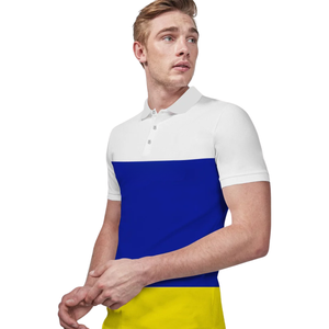 Polo homme à blocs de couleur blanc, bleu et jaune, élégant, décontracté, confortable, en coton, pour un usage quotidien - Product Image 2