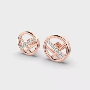 Pendientes de Oro Rosa de Lujo con Circonita Cúbica, Diseño Geométrico Circular, Pendientes de Moda para Mujer, Venta al por Mayor - Product Image 3
