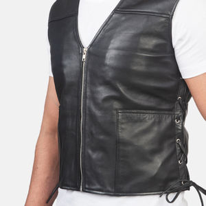 Logo personnalisé hiver gilet en cuir véritable veste grande taille hommes en peau de mouton gilet en gros sans manches gilet - Product Image 6