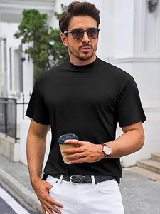 Nueva ropa de calle, camiseta negra de gran tamaño con hombros caídos, camisetas transpirables de cuello simulado de doble capa Vintage Boxy para hombre - Product Image 3