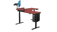 Bureau d'angle électrique convertible moderne VersaDesk, finition cerisier, revêtement poudré, hauteur réglable, bois/métal, pour bureau/salon