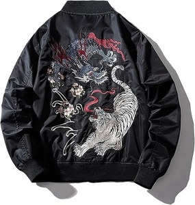 Dragon Tiger Broderie Hip Hop Vêtements Hommes et Femmes Bomber Jacket Oversized Street Windbreaker Flying - Product Image 2