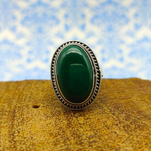 Trendy Bohemian 925 Silver Artisan <b>Crafted</b> <b>Ring</b> with Natural Malachite Bezel Setting Inlay Party Wedding Gift - Product Image 4