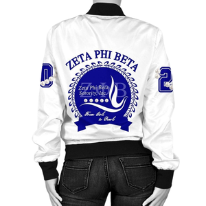 Chaqueta Universitaria de Satén para Mujer Zeta Phi Beta, Azul y Blanca, Ropa Griega de Hermandad, Bordado de Escudo ZPB 1920, Estilo Premium de Nailon - Product Image 2