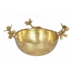 Belle fleur en aluminium bol de service martelé Design parfait pour salade fruits collations décor Accent Table bol prix de gros - Product Image 2
