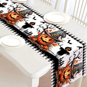 2025 Halloween chemin de Table citrouille épouvantail noir chauve-souris nappe Thanksgiving vacances noir blanc Plaid chemin de Table - Product Image 2