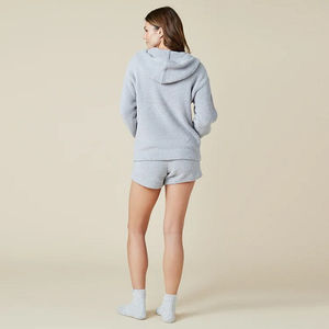 Conjunto de chándal para correr informal de talla grande para mujer, de dos piezas Sudadera con capucha, logotipo estampado sólido por encima de la rodilla - Product Image 6