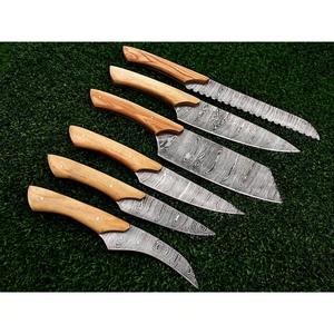 Meilleur ensemble de couteaux faits à la main 6 pièces, ensemble de chef à lame en acier damas, magnifique ensemble de cuisine manche en bois avec gaine en cuir - Product Image 6
