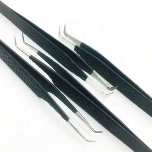 Pinzas de extensión de pestañas de acero inoxidable con agarre de diamante con punta pulida y logotipo personalizado de punto afilado pinzas negras de muestra gratis - Product Image 6