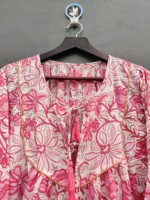 Fait à la main coton imprimé floral léger coréen à manches vêtements de nuit vêtements de plage belle robe main bloc Simple femmes robe