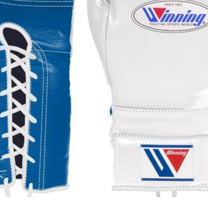 Gants de boxe à lacets Winning Bleu Blanc Cuir véritable Gants de boxe d'élite pour l'entraînement Sparring Utilisation professionnelle de combat 8oz - Product Image 5