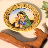 Fabriqué à la main 6 pouces plaque de marbre figure peinture rajasthani miniature art décoratif maison accent patrimoine culturel pièce