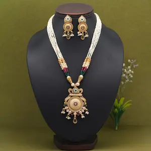 Beautiful Trendy Designer Temple Matt Gold Necklace Set With Earring and maangtikka collection for women's and Girls 2024