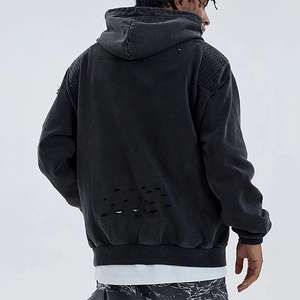 Sudadera con Capucha Personalizada Estilo Vintage con Pintura Desgastada para Hombre, Lavado Ácido, Algodón Grueso, Felpa Francesa, Decoloración al Sol, Diseño a Cuadros en la Parte Delantera, Talla Grande - Product Image 5