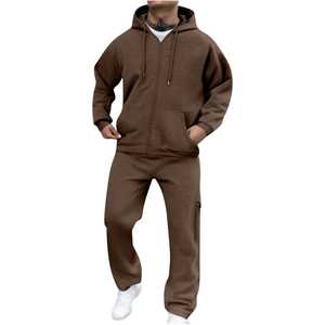 Men Dark Cotton Tracksuit with Front <b>Zip</b> <b>Hooded</b> Top and Coordinated Bottoms Crafted for Comfort and Modern Casual Fashion - Product Image 4