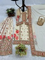 Ensemble Shalwar Kameez indien en soie Georgette multicolore, style actrice de série télévisée, avec broderie sur les deux côtés, pour occasions spéciales.