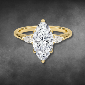 Bague de fiançailles en or jaune 14K/18K avec diamant marquise cultivé en laboratoire certifié IGI, trois pierres, avec diamants latéraux en forme de poire, pour femme - Product Image 1