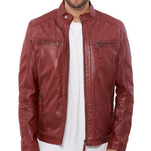 Latest Arrival Custom Design Wholesale Premium Quality Leather <b>Jacket</b> for <b>Men</b> with Stand Collar Eco-Friendly Biker Style - Product Image 3