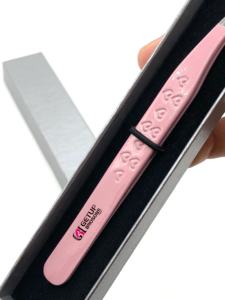 Pince à épiler pour extensions de cils en acier inoxydable, design optimal, pointe argentée de haute qualité, outil de beauté, revêtement poudré rose clair, 10 mm - Product Image 6