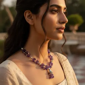 Collar Bohemio Vintage Plateado para Mujer, con Colgante Religioso, Amatista Clásica, Cuarzo, Borla y Material de Latón - Product Image 2