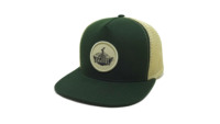 Casquette de camionneur à visière plate avec patch tissé en tissu olive et filet beige, casquette de sport personnalisée pour les marques et les entreprises