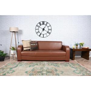 Alfombra de 3.6x8.1 pies, Alfombra Turca Vintage, Alfombra de Lana Sólida Verde Marrón - Product Image 4