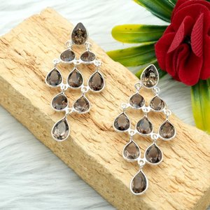 925 Sterling Silver <b>Fine</b> <b>Stud</b> <b>Earrings</b> Handmade Gift for Her-Natural Smoky Quartz Silver Jewelry with Gemstone E0008-GS - Product Image 2