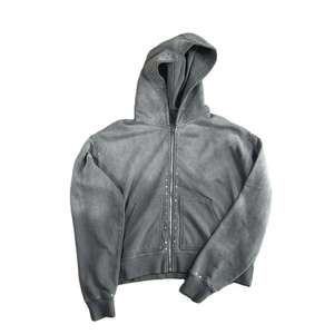 Venta al por mayor personalizado Rhinestone cordón hombres Sudadera con capucha 100% algodón francés Terry chándal invierno con capucha Vintage lavado ácido desgastado - Product Image 1
