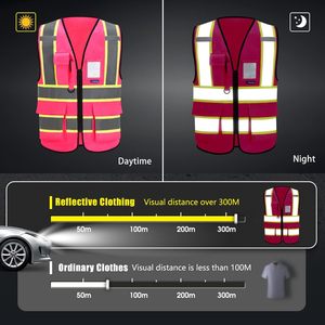 Gilet de sécurité réversible pour hommes et femmes, respirant, réfléchissant, haute visibilité, 5 poches, fermeture à glissière avant, maille et sécurité - Product Image 4