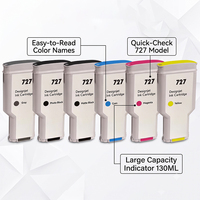 Enlite Factory - Tinta de Pigmento de Repuesto de 6 Colores y 130 ml con Chip para Cartucho de Plotter DesignJet T930 T1530 T2530