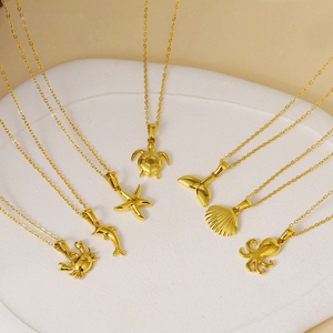 สร้อยคอจี้รูปเปลือกหอยและดาวทะเล ดีไซน์เฉพาะตัว สำหรับฤดูร้อน ผลิตจากสแตนเลส 316L ป้องกันการแพ้และสีไม่ซีดจาง - Product Image 2