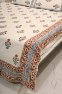 Sábanas de diseñador de estilo Rajasthani 100% algodón orgánico patrón de flores amarillas edredones ropa de cama decoración hecha a mano en la India - Product Image 6