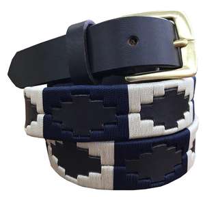 Ceinture de polo argentine brodée en cuir de qualité supérieure Ceintures en cuir de luxe à boucle en étain - Product Image 1