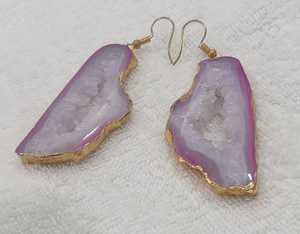 Boucles d'oreilles pendantes en agate druzy plaquée or micron, pierre précieuse, cadeau de mariage classique, design élégant et tendance - Product Image 2